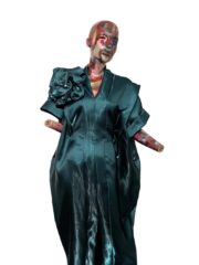 Teal Green Mikhado Bubu Dress with hand sewn flower detail - Image 11